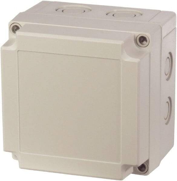 Fibox - Polycarbonate Standard Enclosure Screw Flat Cover - NEMA 1, 4, 4X, 6, 12, 13, 7.09" Wide x 7.09" High x 3.35" Deep - Exact Tool & Supply