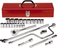 Proto - 26 Piece 1/2" Drive Chrome Finish Socket Set - 12 Points, 3/8" to 1-1/2" Range, Inch Measurement Standard - Exact Tool & Supply