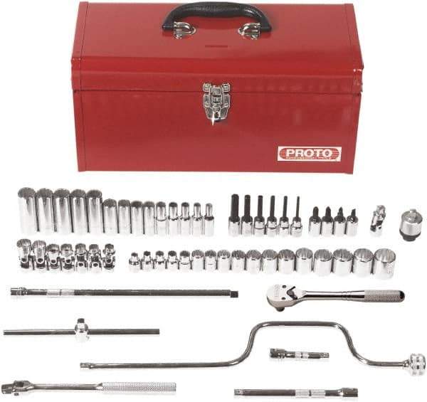 Proto - 57 Piece 3/8" Drive Chrome Finish Deep Well Socket Set - 12 Points, 6mm to 22mm Range, Metric Measurement Standard - Exact Tool & Supply
