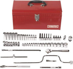 Proto - 57 Piece 3/8" Drive Chrome Finish Deep Well Socket Set - 12 Points, 6mm to 22mm Range, Metric Measurement Standard - Exact Tool & Supply