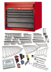 Proto - 302 Piece 1/4", 3/8" & 1/2" Drive Chrome Finish Deep Well Socket Set - 6, 12 Points, 5/32" to 1-1/2" (4mm to 24mm) Range, Inch/Metric Measurement Standard - Exact Tool & Supply