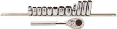 Proto - 13 Piece 3/8" Drive Chrome Finish Deep Well Socket Set - 6 Points, 10mm to 19mm Range, Metric Measurement Standard - Exact Tool & Supply
