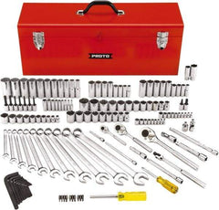 Proto - 148 Piece 1/4, 3/8 & 1/2" Drive Standard Deep Socket Set - 6 & 12 Points, 5/32 to 1-1/8", Inch Measurement Standard - Exact Tool & Supply