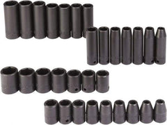 Proto - 30 Piece 1/2" Drive Black Finish Deep Well Impact Socket Set - 6 Points, 8mm to 24mm Range, Metric Measurement Standard - Exact Tool & Supply
