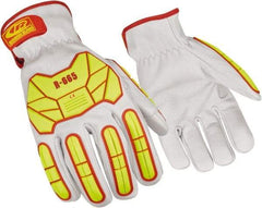 Ringers Gloves - Size 3XL (13), ANSI Cut Lvl 3, Goatskin Leather Cut Resistant Gloves - Hook & Loop Cuff, White/Hi-Vis Yellow, Paired - Exact Tool & Supply