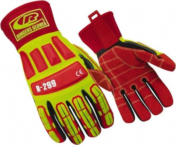 Ringers Gloves - Size 3XL (13), ANSI Cut Lvl 4, Cut & Puncture Resistant Gloves - Open Cuff, Hi-Vis Yellow/Red/Black, Paired - Exact Tool & Supply