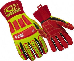 Ringers Gloves - Size L (10), ANSI Cut Lvl 4, Cut & Puncture Resistant Gloves - Open Cuff, Hi-Vis Yellow/Red/Black, Paired - Exact Tool & Supply