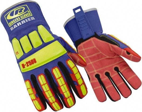 Ringers Gloves - Size S (8), ANSI Cut Lvl 6, Cut & Puncture Resistant Gloves - Open Cuff, Hi-Vis Yellow/Red/Black/Blue, Paired - Exact Tool & Supply