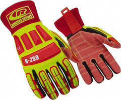 Ringers Gloves - Size M (9), ANSI Cut Lvl 5, Cut & Puncture Resistant Gloves - Open Cuff, Hi-Vis Yellow/Red/Black, Paired - Exact Tool & Supply
