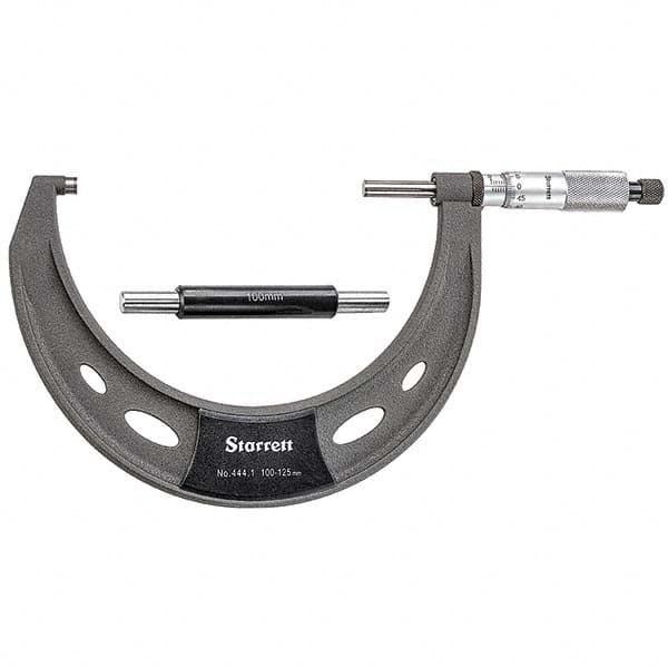 Starrett - Mechanical Outside Micrometers Minimum Measurement (mm): 100.00 Maximum Measurement (mm): 125.00 - Exact Tool & Supply