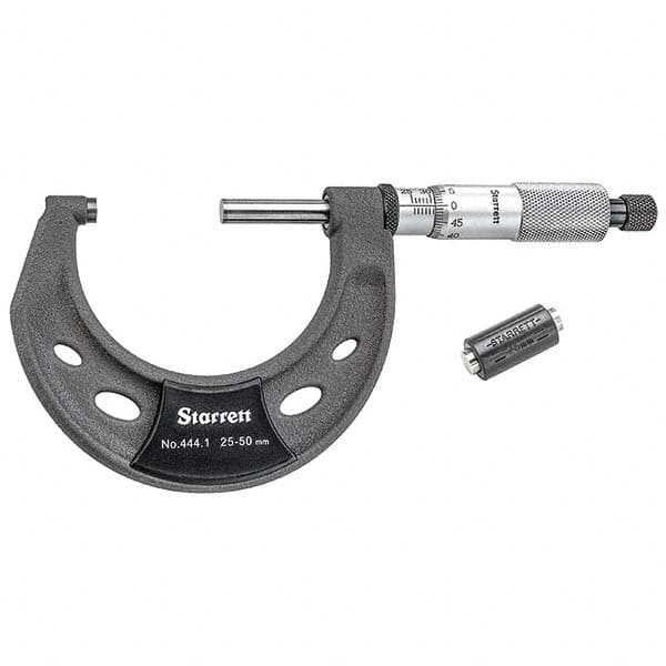 Starrett - Mechanical Outside Micrometers Minimum Measurement (mm): 25.00 Maximum Measurement (mm): 50.00 - Exact Tool & Supply