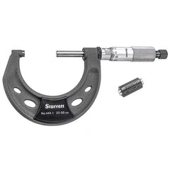 Starrett - Mechanical Outside Micrometers Minimum Measurement (mm): 25.00 Maximum Measurement (mm): 50.00 - Exact Tool & Supply
