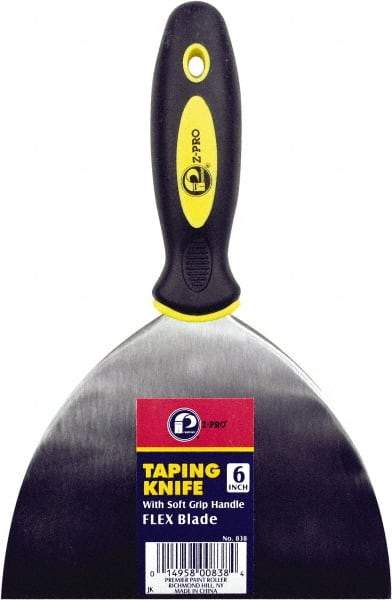 Premier Paint Roller - 6" Wide Spring Blade Steel Taping Knife - Stiff, Soft Grip Plastic Handle, 8.343" OAL - Exact Tool & Supply