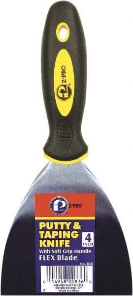 Premier Paint Roller - 4" Wide Spring Blade Steel Taping Knife - Stiff, Soft Grip Plastic Handle, 8.343" OAL - Exact Tool & Supply