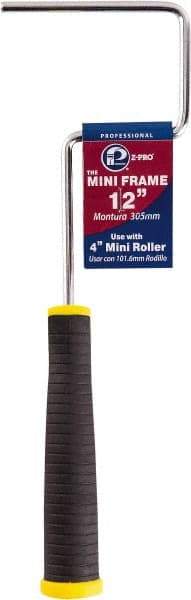 Premier Paint Roller - 4" Wide x 12" Long Mini Roller Frame - Steel Frame, Plastic Handle - Exact Tool & Supply