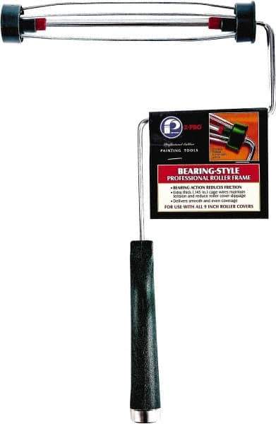 Premier Paint Roller - 9" Wide x 14-1/2" Long Heavy-Duty Birdcage Frame - Steel Frame, Plastic Handle - Exact Tool & Supply