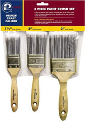Premier Paint Roller - 1-1/2, 2 & 3" Flat Polyester General Purpose Paint Brush Set - 2-1/4 & 2-1/2 & 3" Bristle Length, 6 & 6-1/2" Wood Beavertail Handle - Exact Tool & Supply
