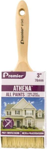 Premier Paint Roller - 3" Flat Polyester/Natural General Purpose Paint Brush - 3" Bristle Length, 5-1/2" Wood Beavertail Handle - Exact Tool & Supply
