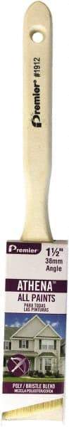 Premier Paint Roller - 1-1/2" Angled Polyester/Natural Angular Brush - 2-1/4" Bristle Length, 6-3/4" Wood Sash Handle - Exact Tool & Supply