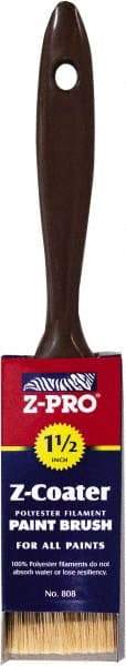 Premier Paint Roller - 1-1/2" Flat Polyester General Purpose Paint Brush - 2-1/4" Bristle Length, 5" Plastic Beavertail Handle - Exact Tool & Supply
