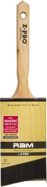Premier Paint Roller - 3" Angled Polyester Angular Brush - 3-1/2" Bristle Length, 2" Wood Sash Handle - Exact Tool & Supply