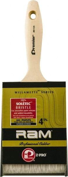 Premier Paint Roller - 4" Flat Polyester General Purpose Paint Brush - 2-3/4" Bristle Length, 4" Wood Beavertail Handle - Exact Tool & Supply