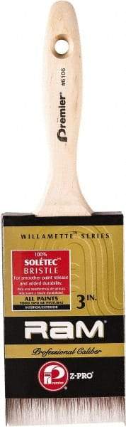 Premier Paint Roller - 3" Flat Polyester General Purpose Paint Brush - 2-3/4" Bristle Length, 3" Wood Beavertail Handle - Exact Tool & Supply