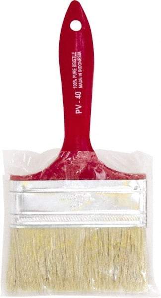 Premier Paint Roller - 4" Flat White China Bristle Chip Brush - 1-3/4" Bristle Length, 5-1/4" Plastic Beavertail Handle - Exact Tool & Supply