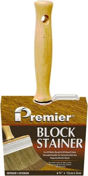 Premier Paint Roller - 5" Flat Polyester/Natural Stainer Brush - 3" Bristle Length, 5-1/4" Wood Threaded Wood Handle - Exact Tool & Supply