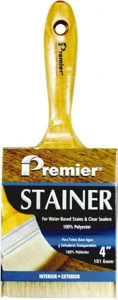 Premier Paint Roller - 4" Flat Polyester Stainer Brush - 3" Bristle Length, 6-1/2" Wood Beavertail Handle - Exact Tool & Supply