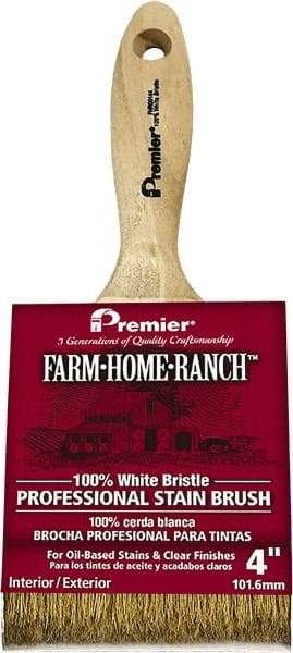 Premier Paint Roller - 4" Flat White China Bristle Stainer Brush - 2-5/8" Bristle Length, 6" Wood Beavertail Handle - Exact Tool & Supply