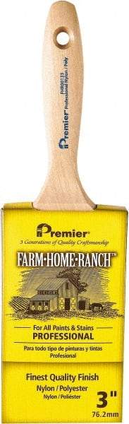 Premier Paint Roller - 3" Flat Nylon/Polyester General Purpose Paint Brush - 3-1/4" Bristle Length, 5-1/2" Wood Beavertail Handle - Exact Tool & Supply