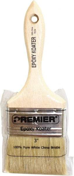 Premier Paint Roller - 3" Flat White China Bristle Varnish Brush - 2-1/4" Bristle Length, 5-1/2" Wood Beavertail Handle - Exact Tool & Supply