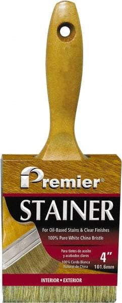 Premier Paint Roller - 4" Flat White China Bristle Stainer Brush - 2-3/4" Bristle Length, 5-1/4" Wood Beavertail Handle - Exact Tool & Supply