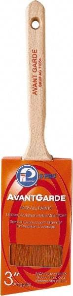 Premier Paint Roller - 3" Oval/Angle Polyester Sash Brush - 3-1/4" Bristle Length, 6-3/4" Wood Sash Handle - Exact Tool & Supply