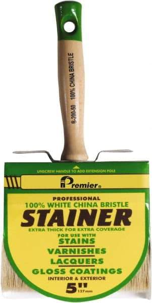 Premier Paint Roller - 5" Flat White China Bristle Stainer Brush - 3" Bristle Length, 5-1/4" Wood Threaded Wood Handle - Exact Tool & Supply