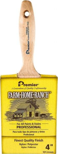 Premier Paint Roller - 4" Flat Nylon/Polyester General Purpose Paint Brush - 3-1/2" Bristle Length, 5-3/4" Wood Beavertail Handle - Exact Tool & Supply