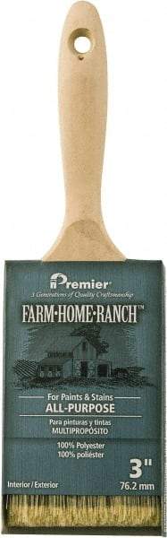 Premier Paint Roller - 3" Flat Polyester General Purpose Paint Brush - 3" Bristle Length, 5-3/4" Wood Beavertail Handle - Exact Tool & Supply