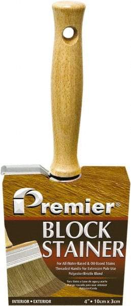 Premier Paint Roller - 4" Flat Polyester/Natural Stainer Brush - 3" Bristle Length, 5-1/4" Wood Threaded Wood Handle - Exact Tool & Supply