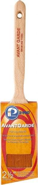 Premier Paint Roller - 2-1/2" Oval/Angle Polyester Sash Brush - 3" Bristle Length, 7" Wood Sash Handle - Exact Tool & Supply