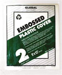 Premier Paint Roller - Medium Weight Plastic Drop Cloth - 12' x 9', 2 mil Thick, Off White - Exact Tool & Supply