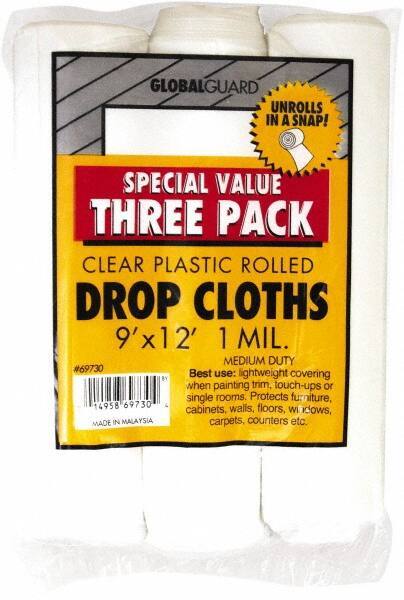 Premier Paint Roller - Medium Weight Plastic Drop Cloth - 12' x 9', 1 mil Thick, Off White - Exact Tool & Supply
