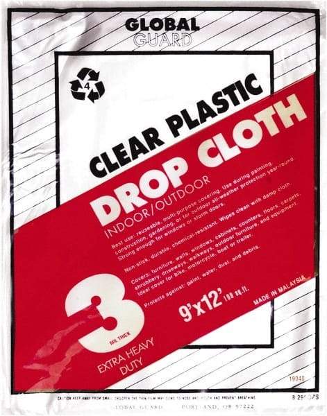 Premier Paint Roller - Medium Weight Plastic Drop Cloth - 12' x 9', 3 mil Thick, Off White - Exact Tool & Supply