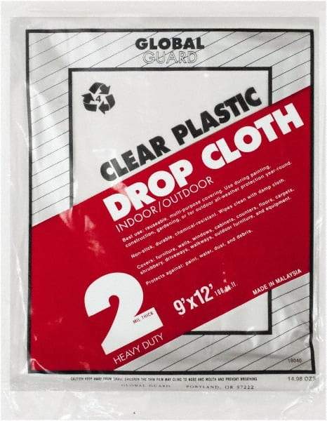 Premier Paint Roller - Medium Weight Plastic Drop Cloth - 12' x 9', 2 mil Thick, Off White - Exact Tool & Supply