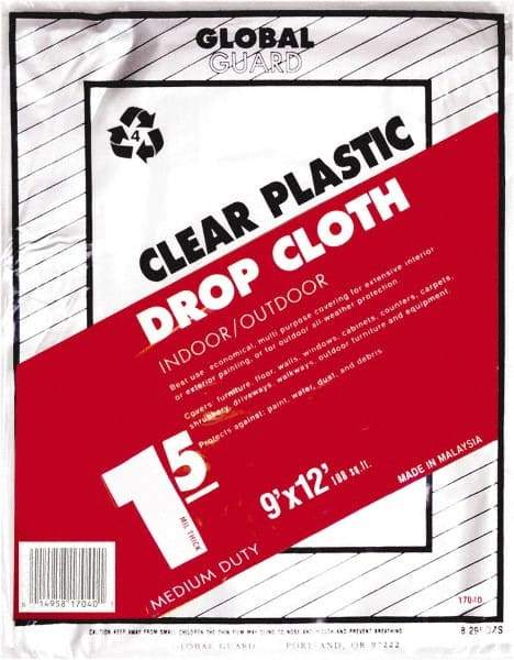 Premier Paint Roller - Medium Weight Plastic Drop Cloth - 12' x 9', 1.5 mil Thick, Off White - Exact Tool & Supply