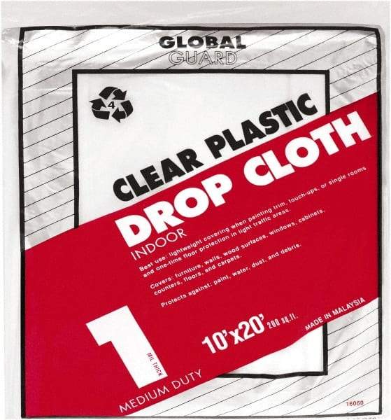 Premier Paint Roller - Medium Weight Plastic Drop Cloth - 20' x 10', 1 mil Thick, Off White - Exact Tool & Supply
