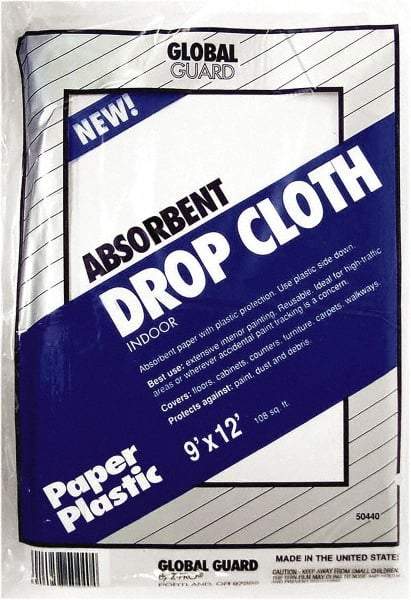 Premier Paint Roller - Medium Weight Paper Drop Cloth - 12' x 9', 1 mil Thick, Off White - Exact Tool & Supply