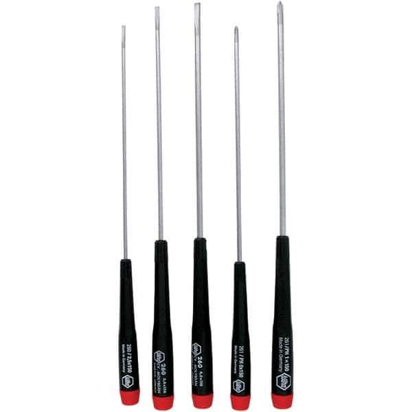 Wiha - 5 Piece Slotted & Phillips Screwdriver Set - Bit Sizes: Philips #0 & #1, Comes in Vinyl Pouch - Exact Tool & Supply