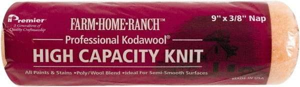 Premier Paint Roller - 3/8" Nap, 9" Wide Paint Roller Cover - Semi-Smooth Texture, Polyester & Wool - Exact Tool & Supply