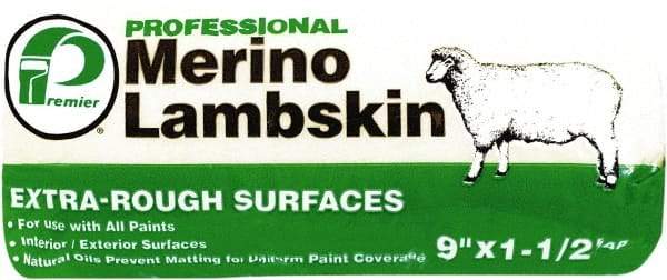 Premier Paint Roller - 1-1/2" Nap, 9" Wide Paint Roller Cover - Extra-Rough Texture, Lambskin - Exact Tool & Supply
